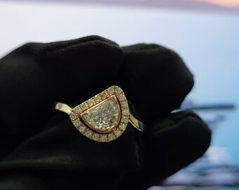 Half Moon Diamond Halo Ring|  Solid Gold | Engagement | Anniversary Ring