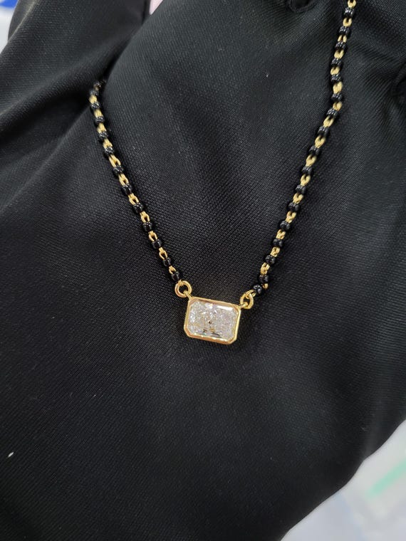 18k Solid Yellow Gold Diamond Mangalsutra: Traditional Indian Wedding Necklace