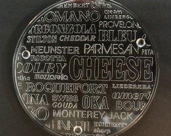 Cheese Platter with Names, Round, Footed, 11" Diameter, Vintage