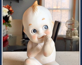 Lefton Kewpie Figurine, Blue Wing, Thumb Sucking, Baby Cake Topper, Vintage