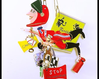 Race Car Driver Ornament/Mobile, Fanciful Flights, by Karen Rossi for Silvestri, Vintage 2000