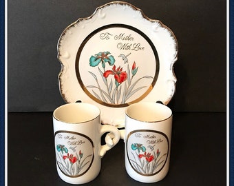 To Mother With Love Plate, 2 Interlocking Cups, Small, Vintage