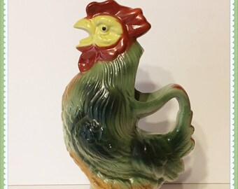 Rooster Pitcher, Saint Clement, French, Jug, 12" Tall, 5 Cups, Heavy, Vintage