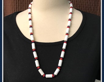 Red White and Blue Necklace, Patriotic, Vintage 1970's