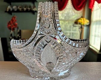 European Hand Cut Crystal Basket, Vintage