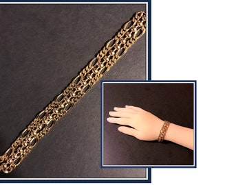 Gold Tone Figaro Link Bracelet, 7.50 inches, Vintage