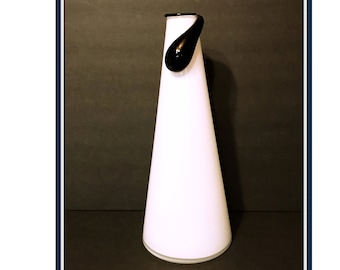 Tall Black & White Vase, Poland,  Rare Find, J. Sluczan-Orkusz, Tarnowiec Glassworks, Vintage 1980s