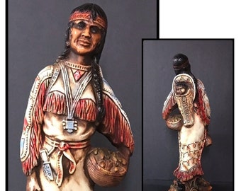 Native American Woman with Baby Statue, 23.50" Tall, 8 lbs., Chalkware , Vintage