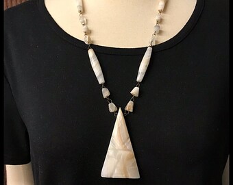 Mayan Agate Necklace, Tribal Style, Long Length, Southwest, Vintage