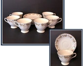 Tea Cups and Saucers, Service for Six, Yellow, Orange, Floral Pattern, Pagoda back stamp, Vintage 1940 39 s 1960 39 s