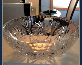 Table Centerpiece Bowl, Crystal Glass, Stars, Pin Wheels, Heavy Weight, 4 lbs. 4oz., 1980&#39;s