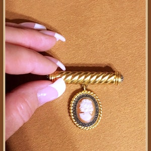 Carved Shell Cameo, Marcasite, Designer Judith Jack, Gold Tone, Vintage 1980&#39;s