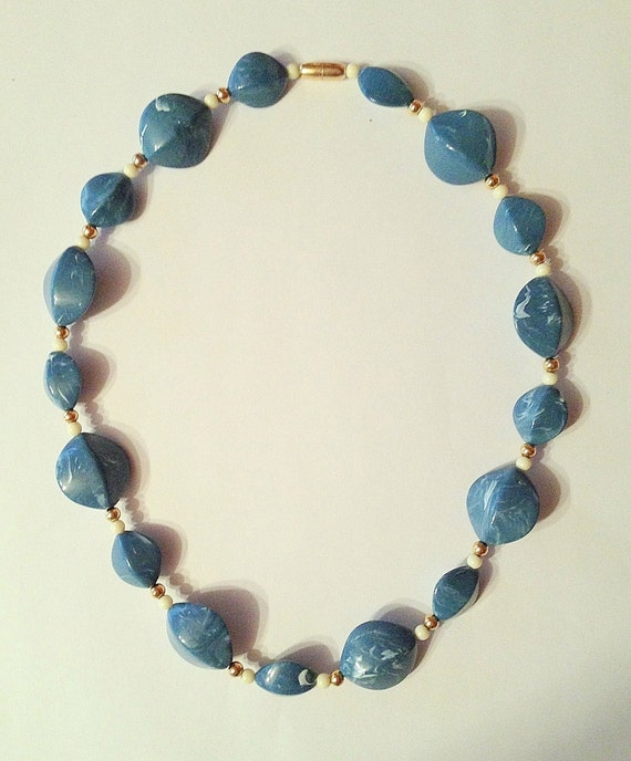 Turquoise Beaded Necklace, Marbelized Beads,  Vin… - image 1
