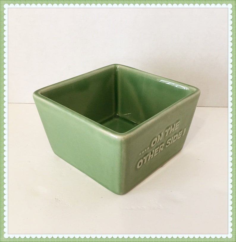 Vintage Heavy Planter The Grass is always Greener Bowl Ceramic on the other side Old Cliche Trinket