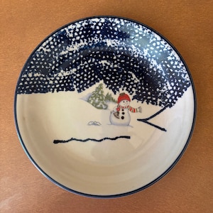 Snowman Salad Plates, Dessert,  Set of 4, Thomson Pottery, Vintage, NOS