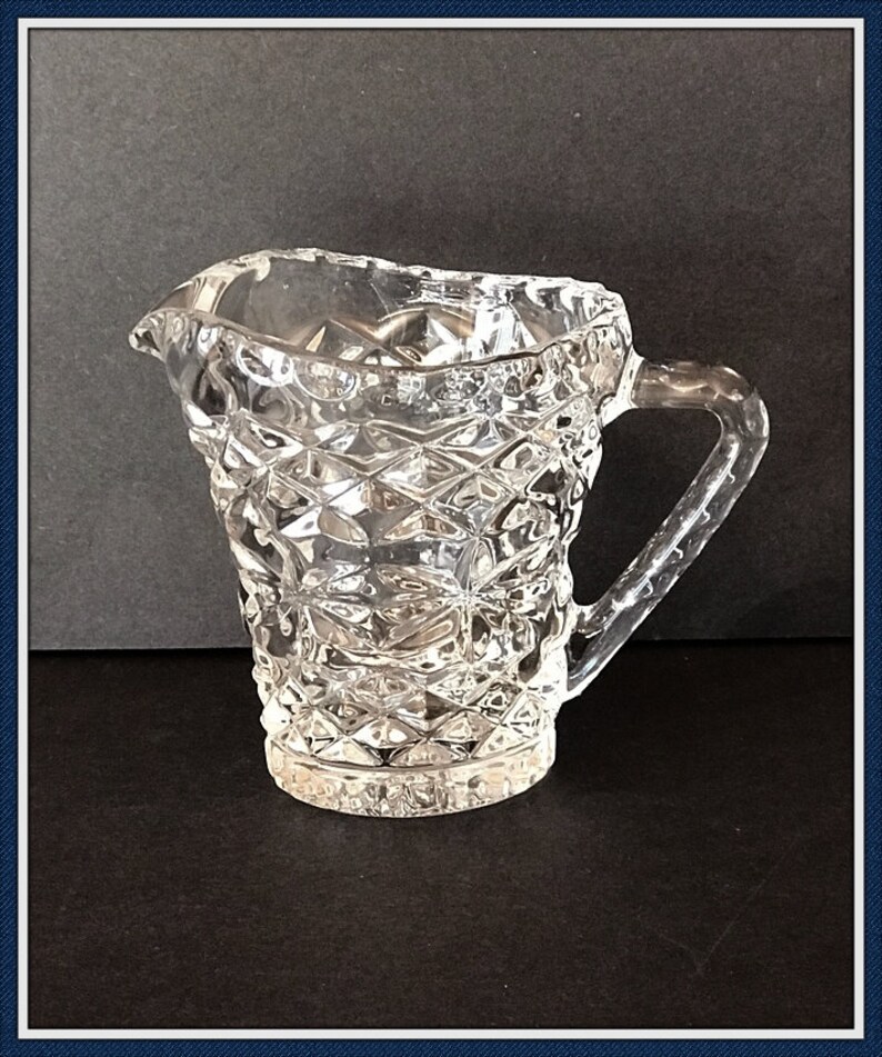 Sugar Bowl and Creamer Set, Cut Glass, Diamond Pattern, Flower, Heavy Weight, 2 lbs. 8 oz.. Never Used, Vintage 1950's image 6