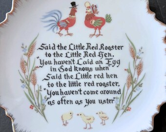 Said the Rooster to the Hen Plate, Poem, Vintage