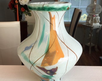 Art Glass Vase, Artist Signed, Biot, France, Hand Blown, Abstract, Multi Color, One of a Kind, 2 lbs. 10 oz., Vintage