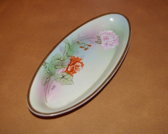 Porcelain Serving Plate, Oval,  1930's 1940's, H & C Bavaria, Artist Signed, Hand Painted, Vintage