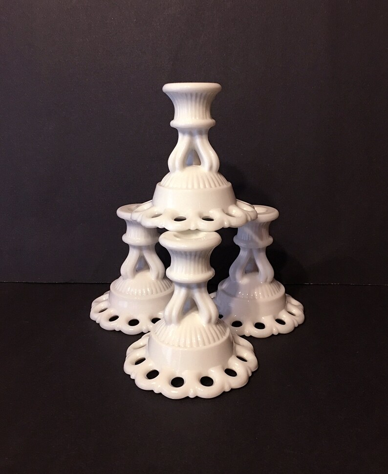Milk Glass Candle Holders Westmoreland Glass Co. Lacey Etsy