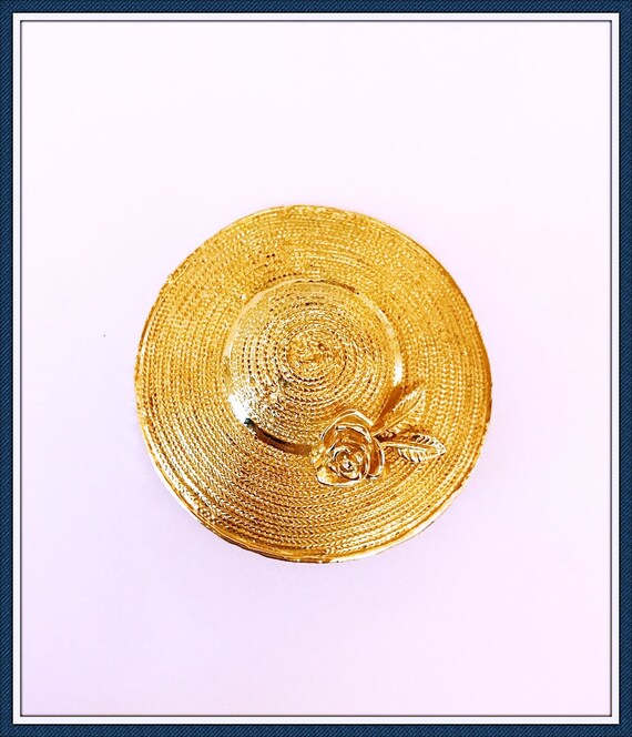 Summer Hat Brooch, Extra Large, Gold Tone, Vintage - image 1