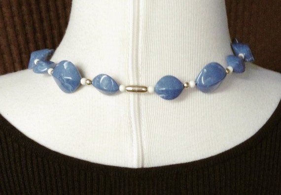 Turquoise Beaded Necklace, Marbelized Beads,  Vin… - image 2