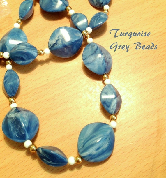 Vintage Turquoise Beaded Necklace, White Marbeliz… - image 2