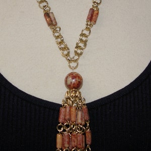 Vintage Brown Tassel Necklace, Super Light Weight, 1970's image 1