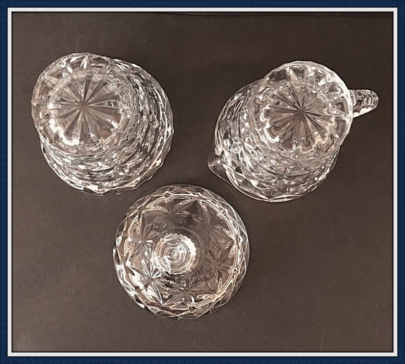 Sugar Bowl and Creamer Set, Cut Glass, Diamond Pattern, Flower, Heavy Weight, 2 lbs. 8 oz.. Never Used, Vintage 1950's image 7