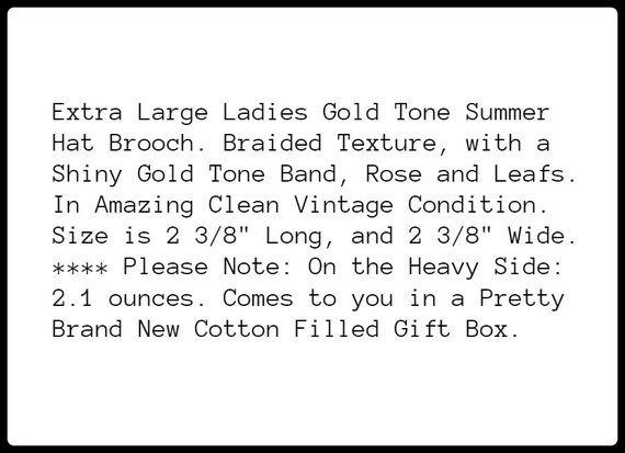 Summer Hat Brooch, Extra Large, Gold Tone, Vintage - image 2