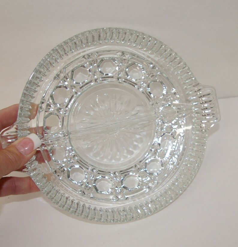 Vintage Glass Serving Dish Handles Divided Two sections Etsy