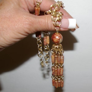 Vintage Brown Tassel Necklace, Super Light Weight, 1970's image 2