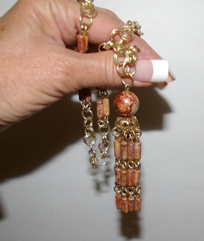 Vintage Brown Tassel Necklace, Super Light Weight, 1970's image 2