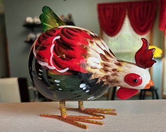 Rocking Rooster, Ceramic,  Hand Painted, Spring Motion Legs,  Vintage