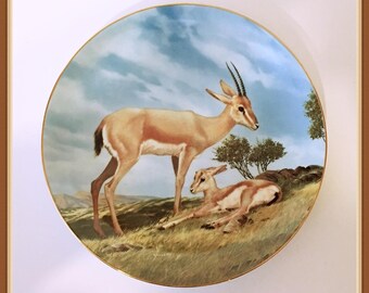 The Slender Horned Gazelle Plate, COA, Artist Will Nelson, W.S. George, Wildlife Society, Vintage 1990