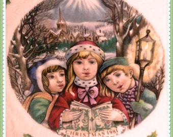 Royal Doulton China Christmas Plate, Victorian Carollers, Winter Scene, Vintage