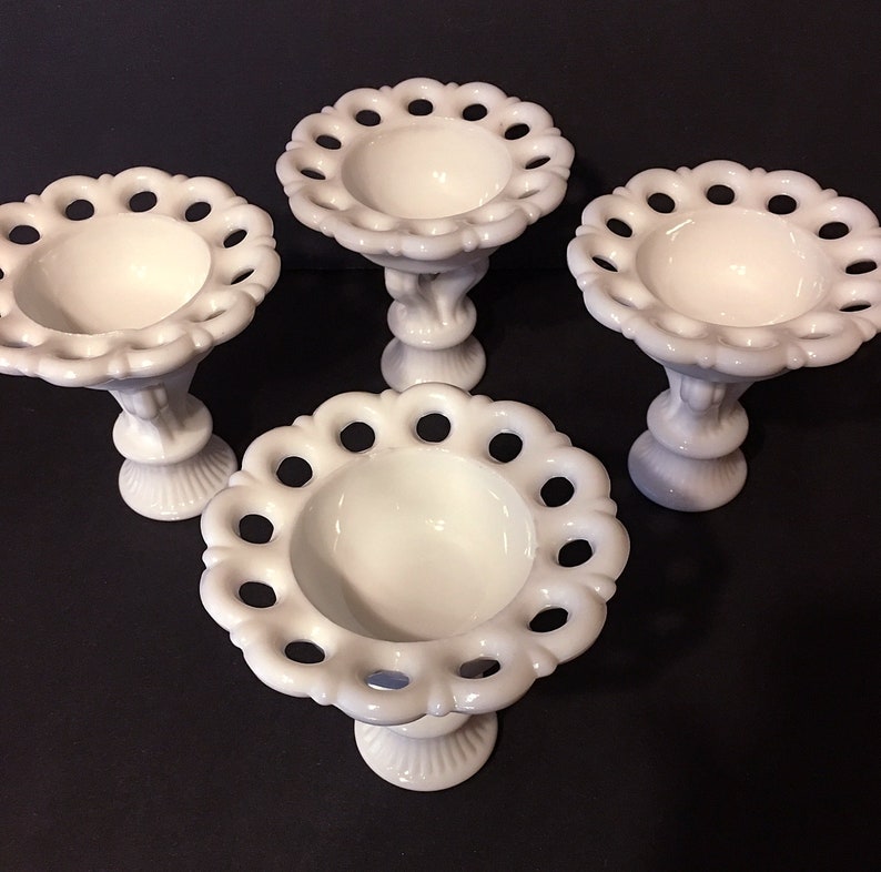 Milk Glass Candle Holders Westmoreland Glass Co. Lacey Etsy