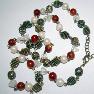 Antiquated Gold Tone Pearl Necklace,  Long Length,  Vintage 1980&#39;s