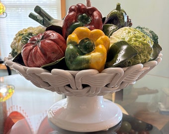 Very Large Life Size Vegetables in Bowl, Centerpiece, 15 lbs, 8 oz., Vintage