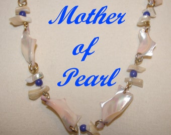 Mother of Pearl Shell Chip Necklace, Polished, Smooth, Off White, Vintage 1980's