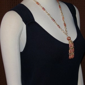 Vintage Brown Tassel Necklace, Super Light Weight, 1970's image 4