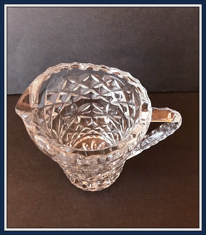 Sugar Bowl and Creamer Set, Cut Glass, Diamond Pattern, Flower, Heavy Weight, 2 lbs. 8 oz.. Never Used, Vintage 1950's image 5