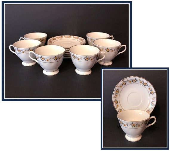 Yellow Flower Tea Cups and Saucers Service for Six Pagoda Etsy