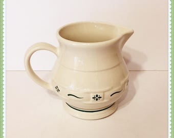 Longaberger Pottery Pitcher, Cream, Microwave, Freezer, Dishwasher, Oven Safe,  Woven Traditions Heritage Green, Vintage 1995