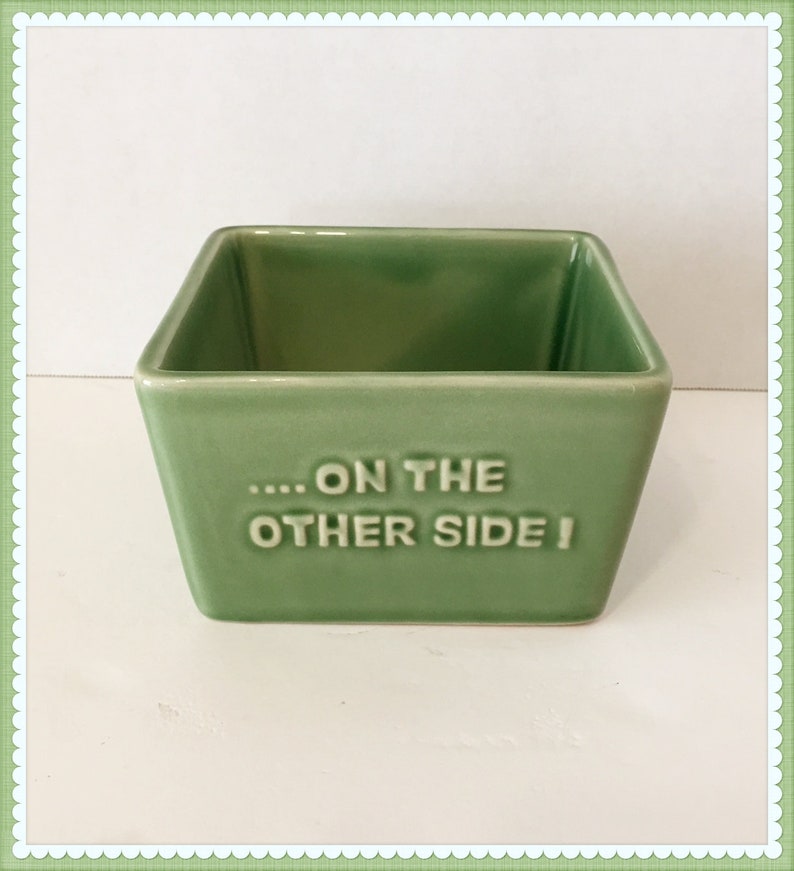 Vintage Heavy Planter The Grass is always Greener Bowl Ceramic on the other side Old Cliche Trinket