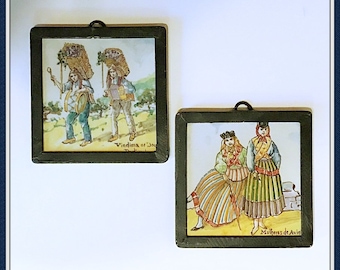 Hand Painted Original Tiles, F'ca Battistini de Maria de Portugal, Cast Iron Framed, Heavy, Signed, Vintage