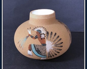 Southwestern Candle Holder, Sand Painted, Dancer, Native American, Vintage