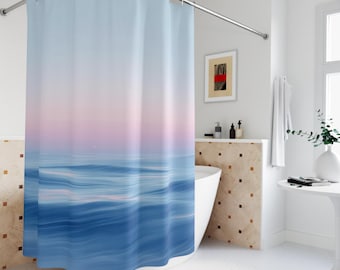 Rideau de douche océan aquarelle | Décoration de salle de bain chrétienne côtière
