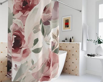 Floral Shower Curtain | Abstract Watercolor Roses, Christian Bathroom Decor