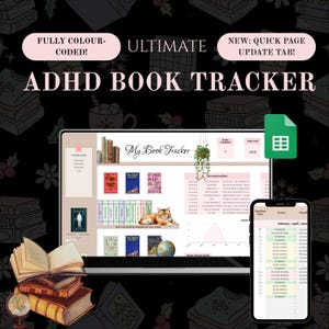 Foglio di calcolo per il monitoraggio dei libri ADHD / Diario di lettura digitale / Registro dei libri di Google Fogli definitivo con dashboard e biblioteca di libri